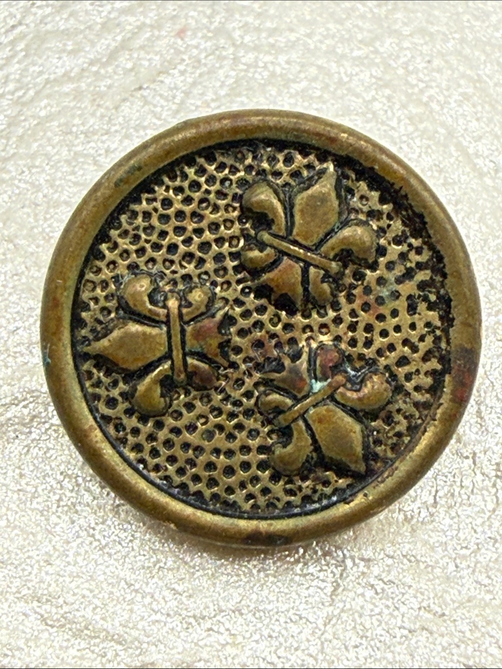 Rare Antique circa 1800’s Brass Fleur-de-Lis Decorative Accent Button military